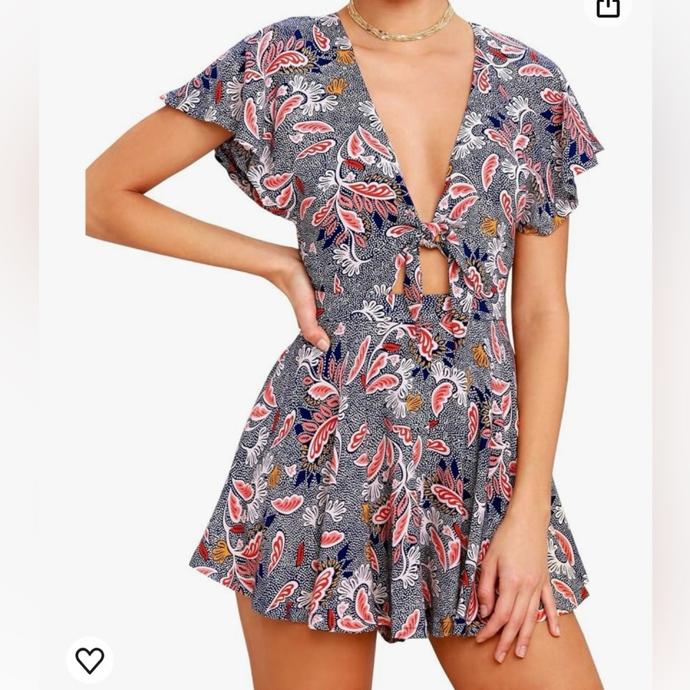 Women's Sexy V Neck Self Tie Front Romper Short Jumpsuit Playsuit Mini Outfit